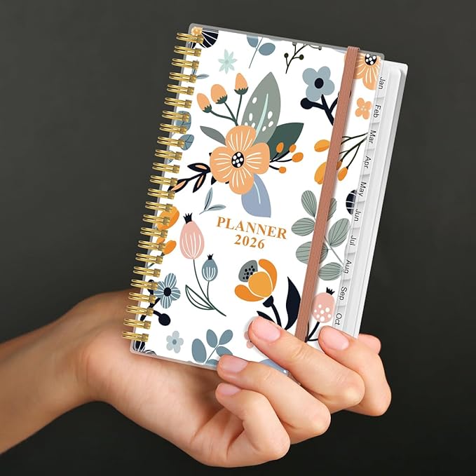 2026 Pocket Planner/Calendar - 2026 Planner from January 2026 - December 2026, Planner 2026 with 12 Tabs, Twin-Wire Binding, Inner Pocket, 3.75" x 6.75, Rose Flower