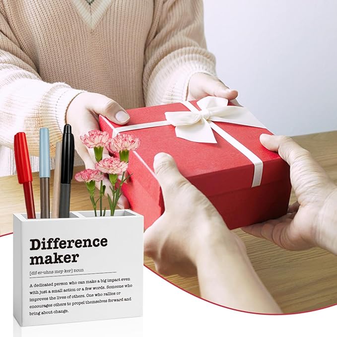 Difference Maker Gifts Office Room Decor for Women Men Coworker Friend Employee Wooden Pencil Holder Boss Day Gifts Funny Office Accessories Desk Decor