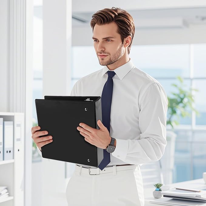 3" 3 Ring Binder, Standard 3-Inch Round Ring Binder Fit Letter Size Paper, Presentation View Binders, 6 Packs, Black