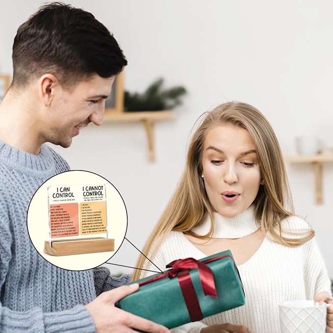 Mental Health Things I Can Control Decor Sign, Motivational Office Acrylic Sign With Wooden Stand, Thank You Gifts for Woman Coworker Nurse Friends Decorative Desk Accessories Table Shelf Decor-1