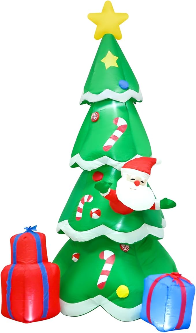 8FT Christmas Inflatables Tree and Santa Decoration Blow up with LED Light Indoor Outdoor Yard Graden Party Holiday Lawn Decor