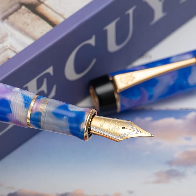 Jinhao 100 Fountain Pen Celluloid Classic Style, #6 Nib Smooth Writing Instrument with Refillable Converter and Pen Case Set