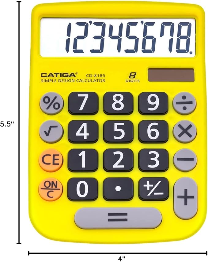CATIGA Desktop Calculator 8 Digit with Solar Power and LCD Display, Big Buttons, for Home, Office, School, Class and Business, 4 Function Small Basic Calculators for Desk, CD-8185