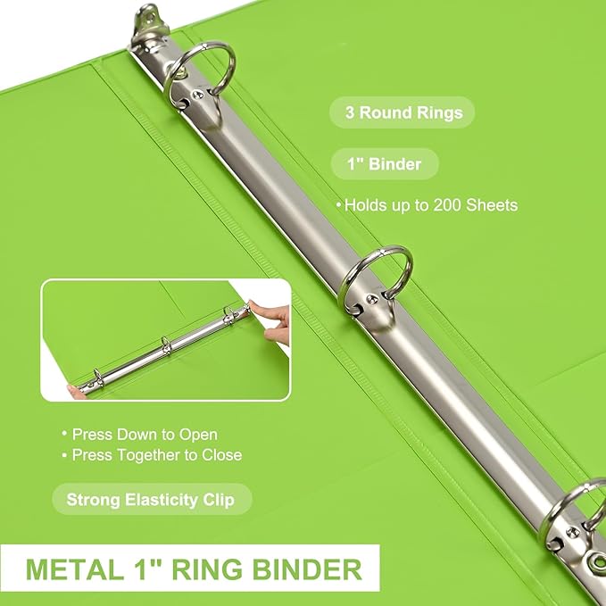 1-inch 3 Ring Binde with 2 Inside Pockets, 1" Clear View Binder Holds US Letter Size 8.5'' x 11" Paper, 1“ Round Ring Binder for Office/Home/School Supply, 6 Pack (6 Colors Assorted)