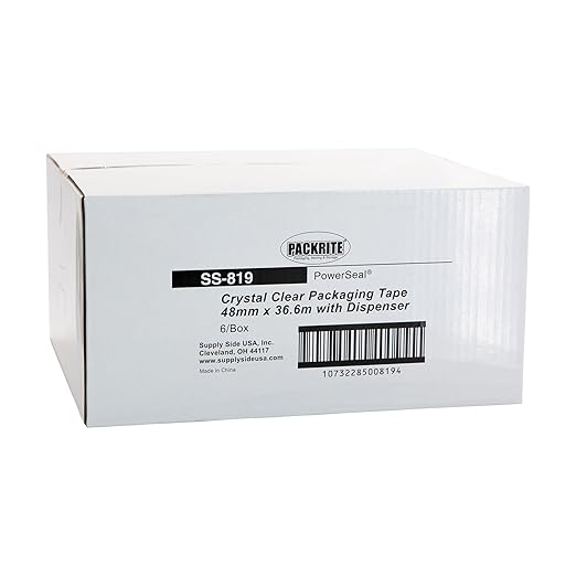 Crystal Clear Packing Tape with Dispenser, 6 Rolls of Heavy Duty Shipping and Moving Packaging Tape, 2 Inch x 40 Yards Each (240 Yards Total)