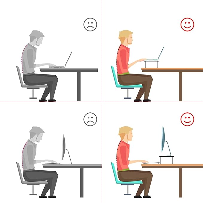 suptek Monitor Stand Riser for Computer,Laptop,Printer, Notebook and All Flat Screen Display with Vented Metal Platform,3 Height Adjustable Laptop Riser,2 Pack,Black(MST003-2)