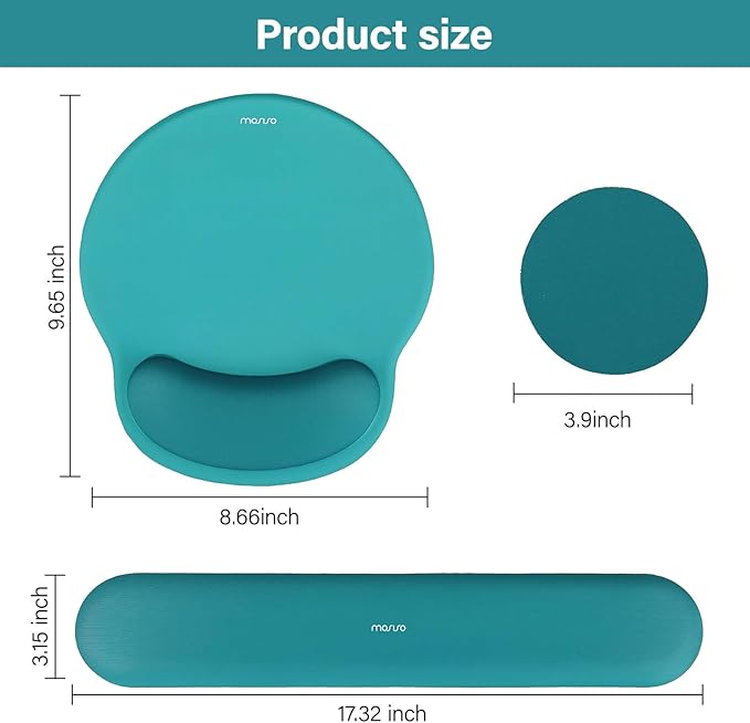 MOSISO Wrist Rest Support for Mouse Pad&Keyboard Set, Circle Curved Ergonomic Mousepad&Coaster Non-Slip Base Home/Office Pain Relief&Easy Typing Pad with Soft Cloth&Silicone Lining, Teal Green