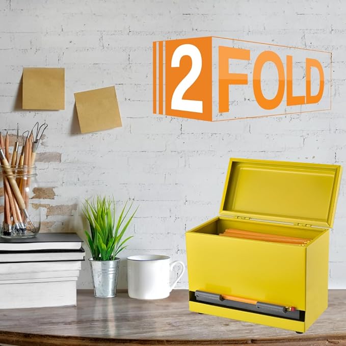 2Fold Pencil Dispenser for Classroom - Stainless Steel Bulk Pencil Holder for Desk - Includes Removable Label Stickers - Teacher Must Haves for Organization - Holds up to 200 Pencils (Yellow)