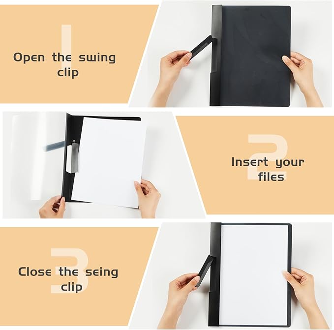 Maitys 25 Pack Clear Report Covers with Clip 11.4 x 9 Inch Presentation Folders Transparent Front Cover Portfolio Folder Resume Folder Interview Report Folders for Letter Size(Black)