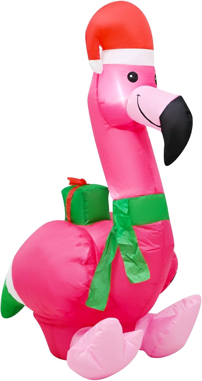 4FT Christmas Inflatable Flamingo Blow up Christmas Decoration Built-in LEDs Indoor Outdoor Yard Graden Party Holiday Decor