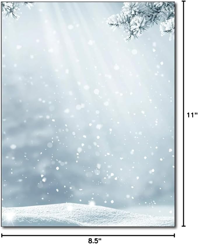 First Snowfall Winter Letterhead - 40 Sheets Stationery for Christmas & Winter Holidays