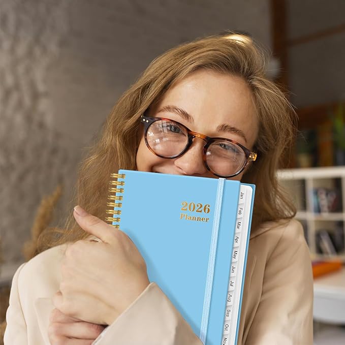 2026 Planner - Weekly and Monthly Calendar Planner from Jan 2026 - Dec 2026, Planner 2026 Spiral Bound with 12 Monthly Tabs, Inner Pocket, Perfect for School Office Supplies, 6.4" x 8.5", Blue
