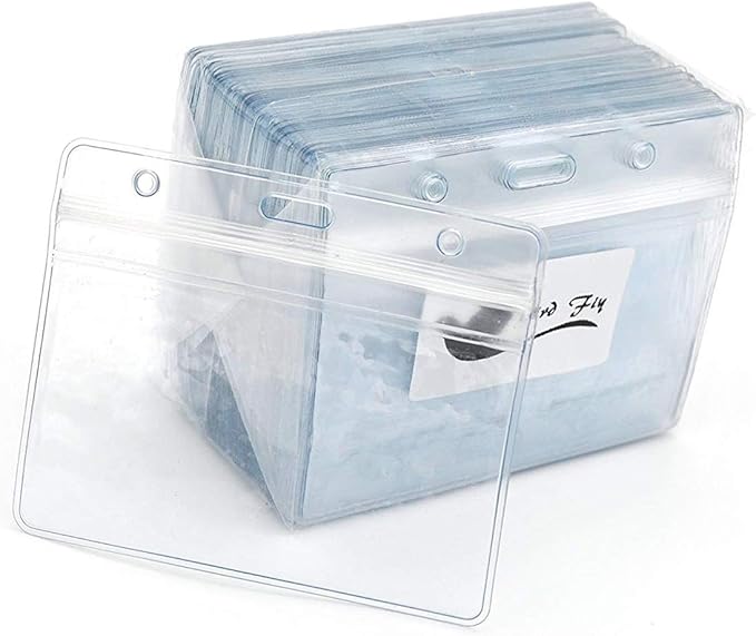 Name Tags Blue Lanyards/Badge Holder Pairs Woven Round Lanyard & Horizontal Sealable Waterproof Clear Plastic ID Card Lanyards with id Holder Name Badges (Blue, 50 Pack)