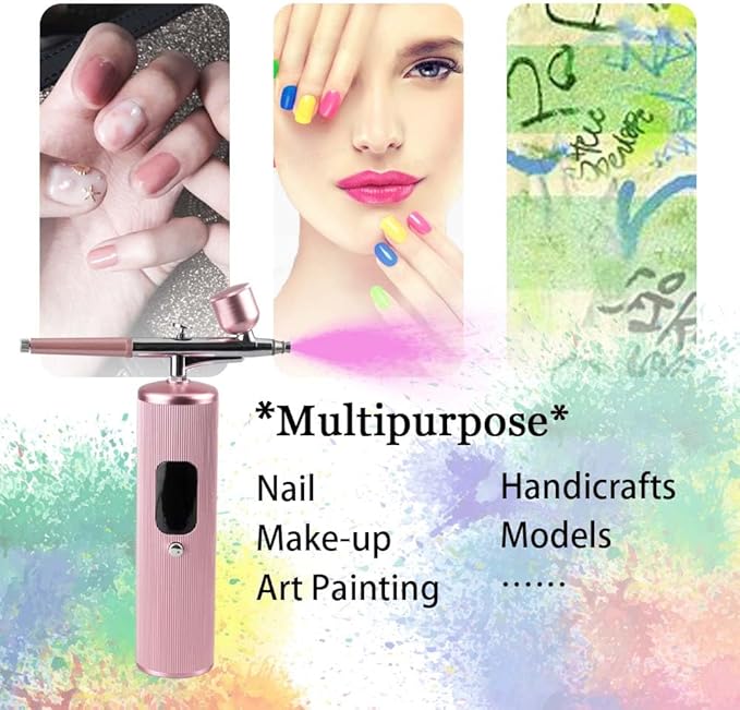 48PSI High-Pressure Airbrush Kit with Compressor, 0.3mm Nozzle & 4000mAh Battery - Handheld Portable Spray Gun for Nail Art, Makeup, Painting, Graffiti, Cake Decorating,Model Coloring (Pink)