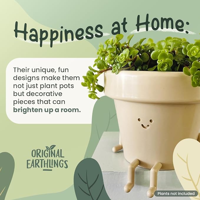 Original Earthlings Sitting Small Plant Pot - 3.5 Inch Cute Plant Pot - Succulent & Cactus Christmas Planters, Removable Drainage Plug, Cute Decor Plant Gifts for Plant Lovers, Teacher Gifts