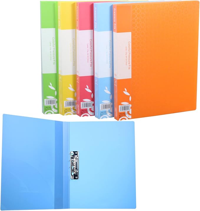 Acocony Punchless Binder with Clamp Letter Size Punchless Clamp Binder 8.5 x 11 Report Covers Plastic Dazzling Multicolor Pack of 5