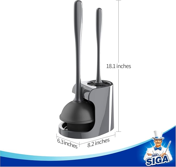 MR.SIGA Toilet Plunger and Bowl Brush Combo for Bathroom Cleaning, Gray, 1 Set
