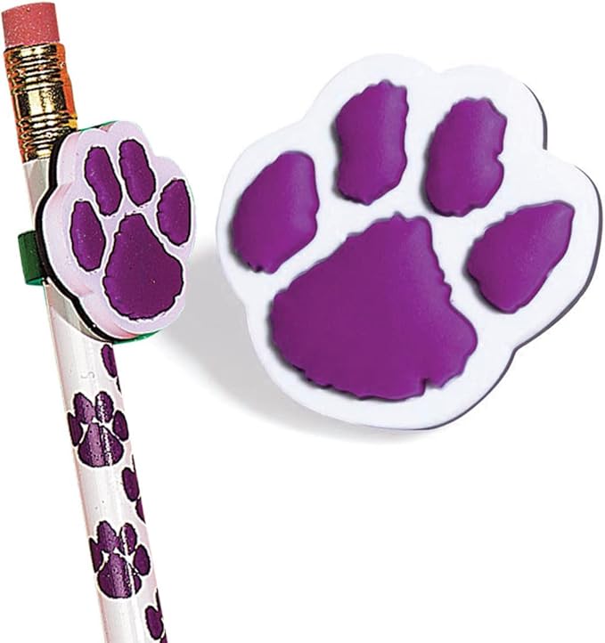 Anderson's Purple Paw Pencil Toppers, Set of 25, School Supplies, Classroom Supplies, Writing