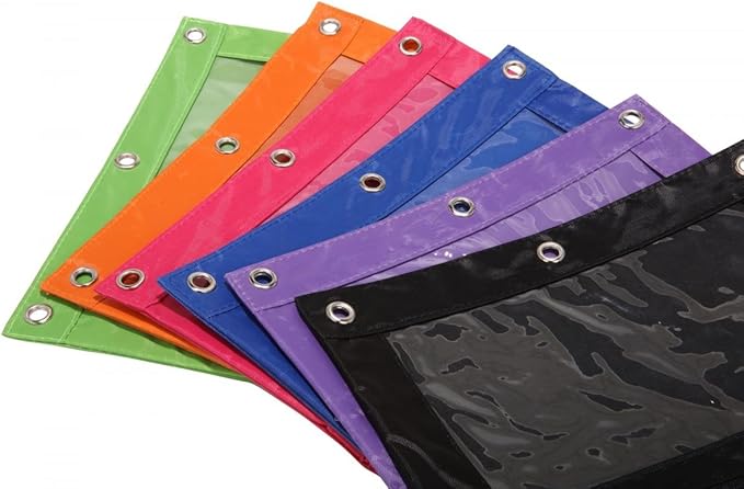 Binder Pencil Pouch 3 Rings Pencil Case with Clear Window for School Classroom Organizers 8 Pcs (Purple)