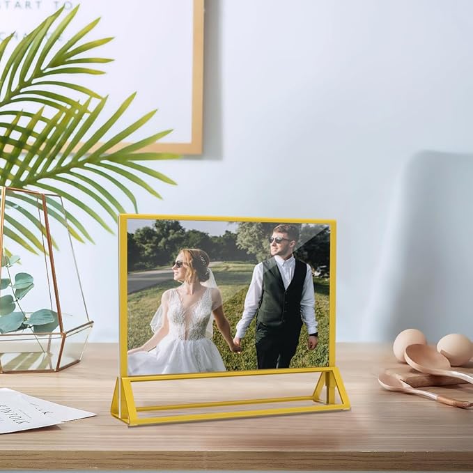 Clear Acrylic Sign Holder 7x 5 Horizontal Double Sided Gold Frame Flyer Holder for Wedding Table Number Menu Holder (6pcs)