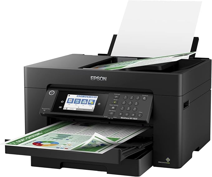 Epson Workforce Pro WF-7820 Wireless All-in-One Wide-Format Printer with Auto 2-Sided Print 13" x 19", Copy, Scan & Fax, 50-Page ADF, 250-sheet Paper Capacity, Works with Alexa, Large Black