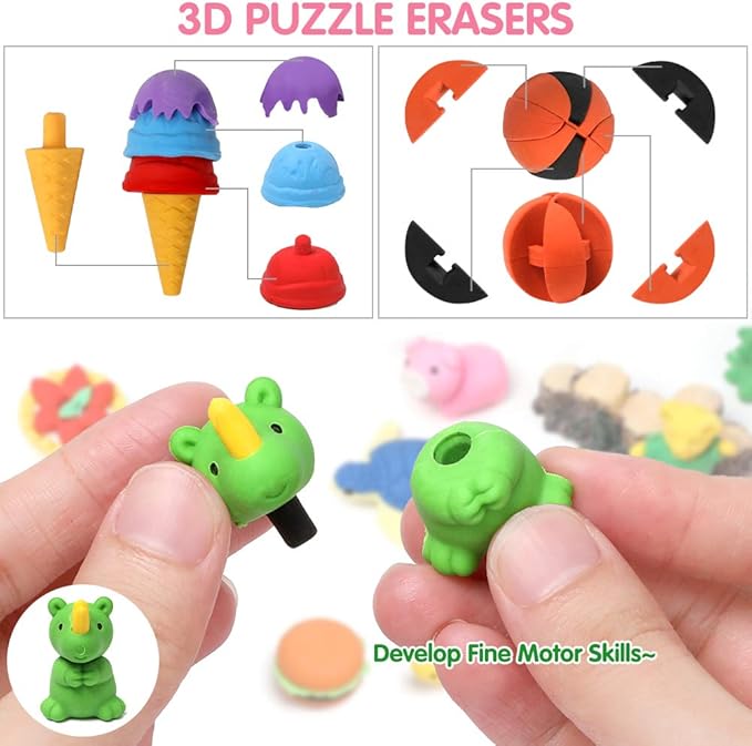 150 Pack Animal Erasers for Kids Puzzle Pencil Erasers 3D Mini Eraser Toys for Classroom Prizes Game Reward Easter Egg Fillers Goodie Bag Stocking Stuffers Treasure Box Party Favors for Kid Gifts