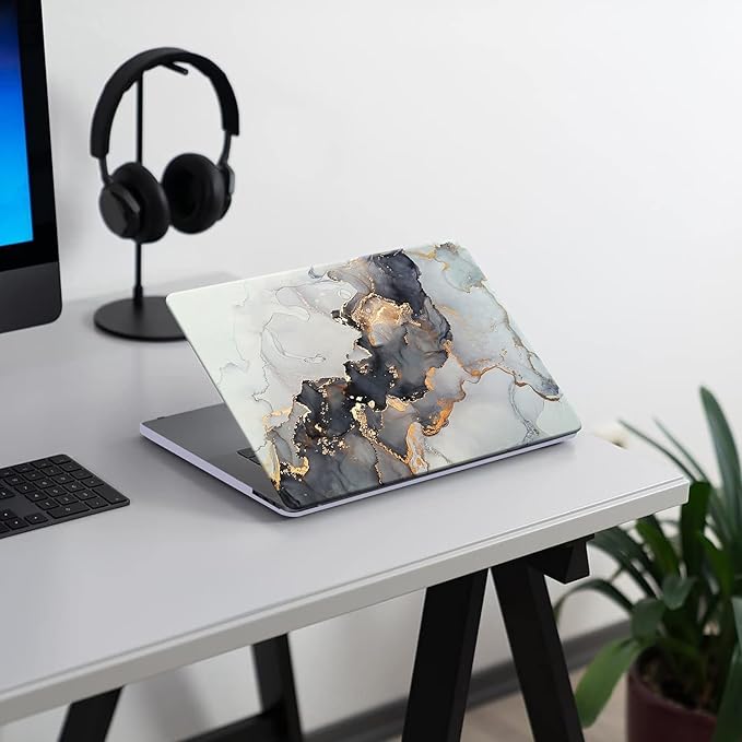 KEROM Compatible with MacBook Pro 16 inch Case 2024-2021 M4 M3 M2 M1 Pro/Max Chip A3403 A3186 A2991 A2780 A2485, Protective Plastic Hard Shell Case & Keyboard Cover, Has Logo Cutout, Blue Gold