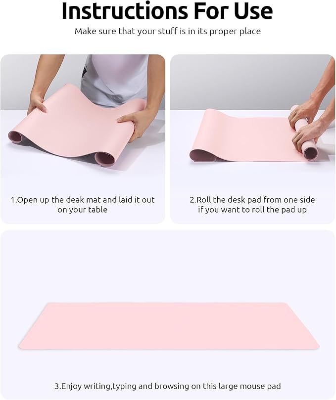 YSAGi Leather Desk Protector, Office Mat, Large Mouse Mat, Non-Slip PU Leather Blotter, Laptop Desk Pad, Waterproof Writing Pad for Office and Home (Light Pink, 35.4" x 17")