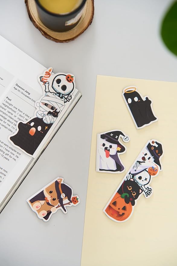 5pcs/Set Cute Magnetic Bookmark, Funny Peeping Ghost Book Marker Clip for Teachers, Students, Book Lovers Gifts, Printing on 2 Side (Ghost)