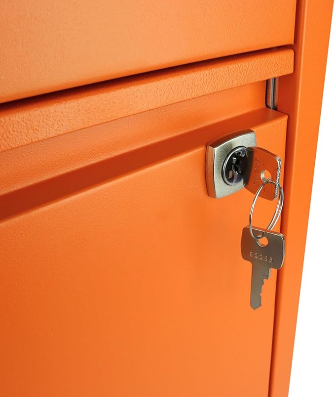 3-Drawer Flush Front Vertical File Cabinet - Bisley Orange, 2 Utility Drawers + 1 Hanging File Drawer, Powder-Coated Steel, Locking Bottom Drawer by Bisley