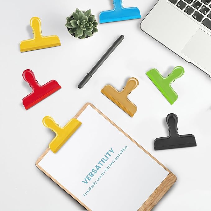 HOUSE AGAIN 8 Pack Stainless Steel Chip Bag Clips Covered with Silicone - NO More Sharp Edges - Color Coded for Food Bags - Air Tight Seal, Heavy Duty for Kitchen and Office, 3 Inches Wide, Black