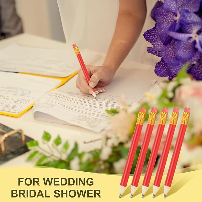 MECCANIXITY Golf Pencils with Erasers, 4" HB Mini Half Pencils Pre Sharpened Small Pens for Wedding Bridal Shower Game Office Writing Drawing(Red, Pack of 20)