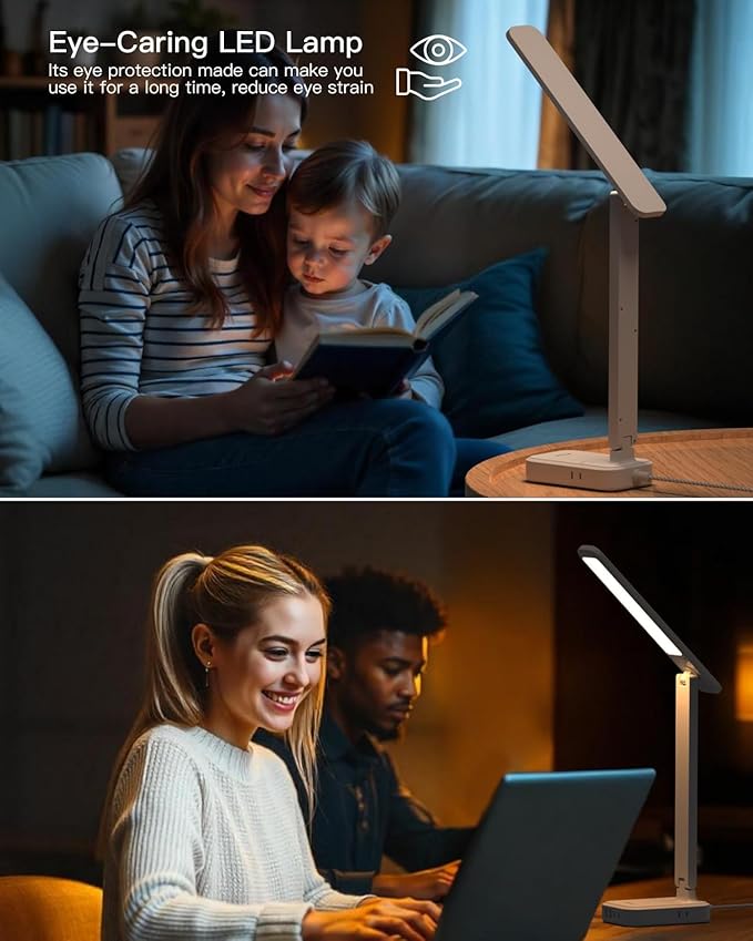 Power Strip with LED Desk Lamp, PD 30W Touch Desk Lamps, 4 Outlets 4 USB Ports(2 USB C) Small Desk Lamp 5FT Extension Cord Table Lamp for Home Office College Dorm Room Essentials Bedroom Bedside Study