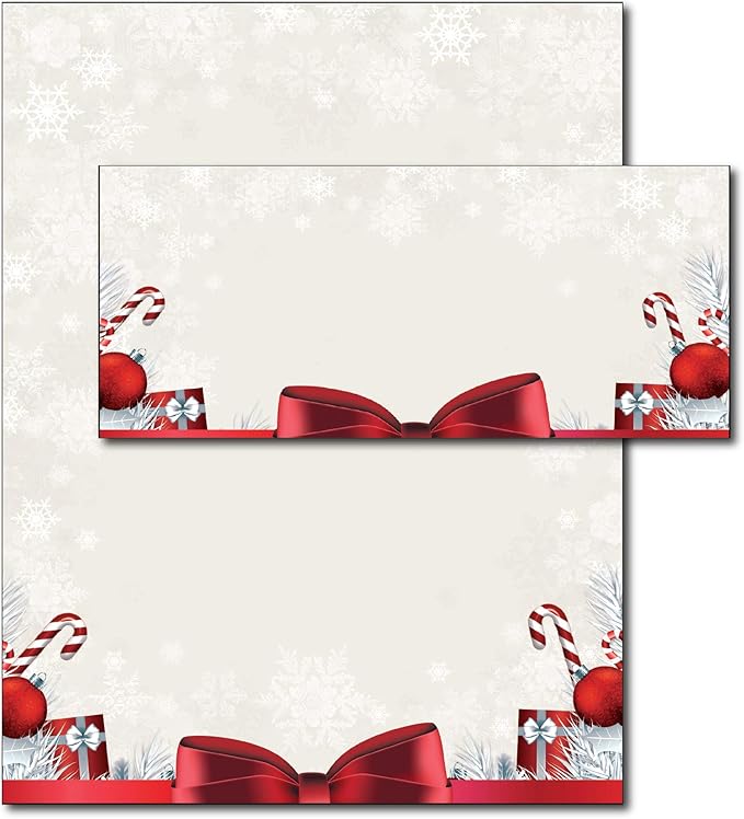Holiday Present Christmas Stationery & Envelopes - 20 Sets