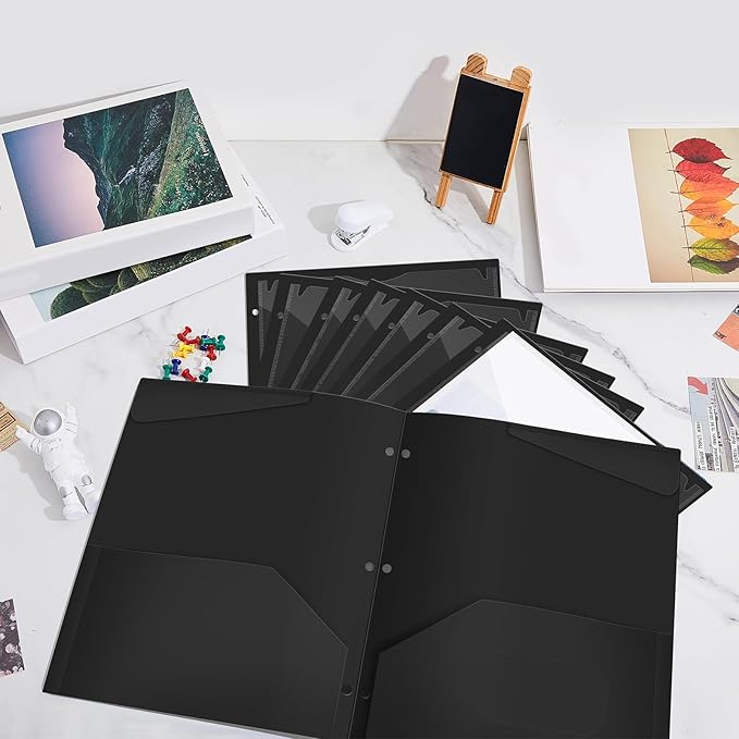 Henoyso 36 Pcs 2 Pocket Plastic Folders with Clear Front Pocket 3 Hole Punched File Folder Letter Size Take Home Documents Holder for Paper Holder Office Business Back to School Supply (Black)