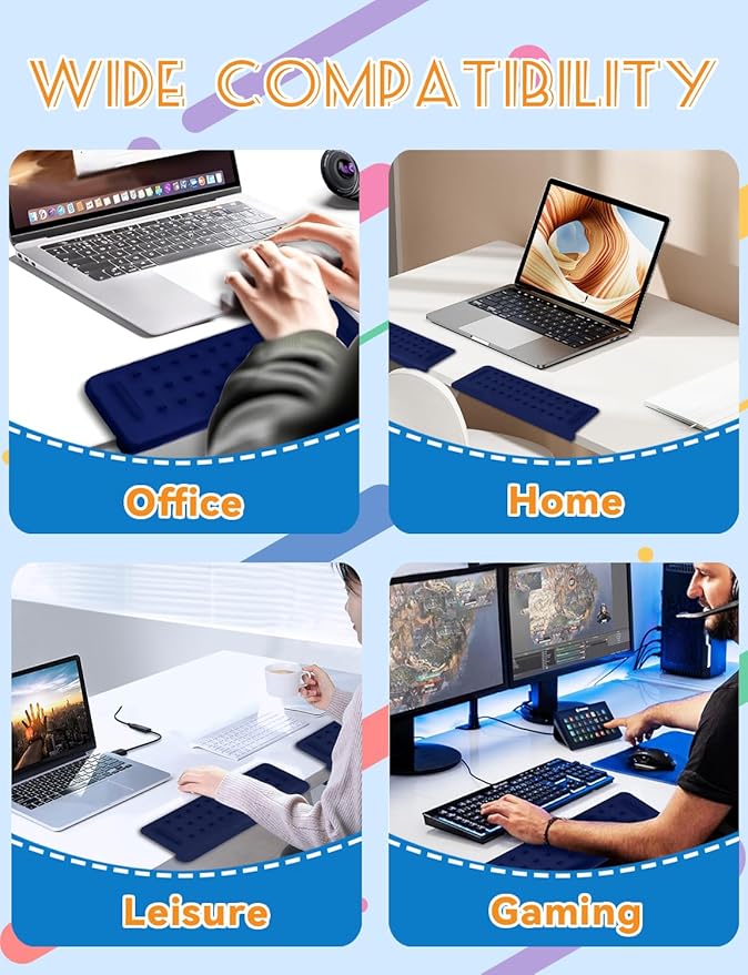 L-Shaped Ergonomic Keyboard Wrist Rest, Wrist Rest for Mouse, Wrist Pad Computer Wrist Support Designed Specifically for Comfortable Typing and Pain Relief, for Computer,Gaming, Office (Blue)