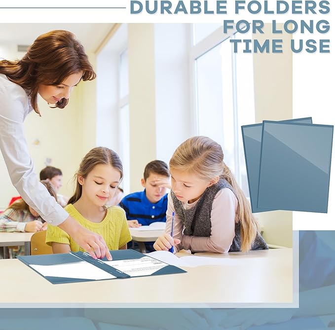 Henoyso 72 Pcs Plastic Folder with Clear Front Pocket and 3 Prong Plastic Folders with Card Slot Pocket Folders with Prongs for School Office (Navy Blue)