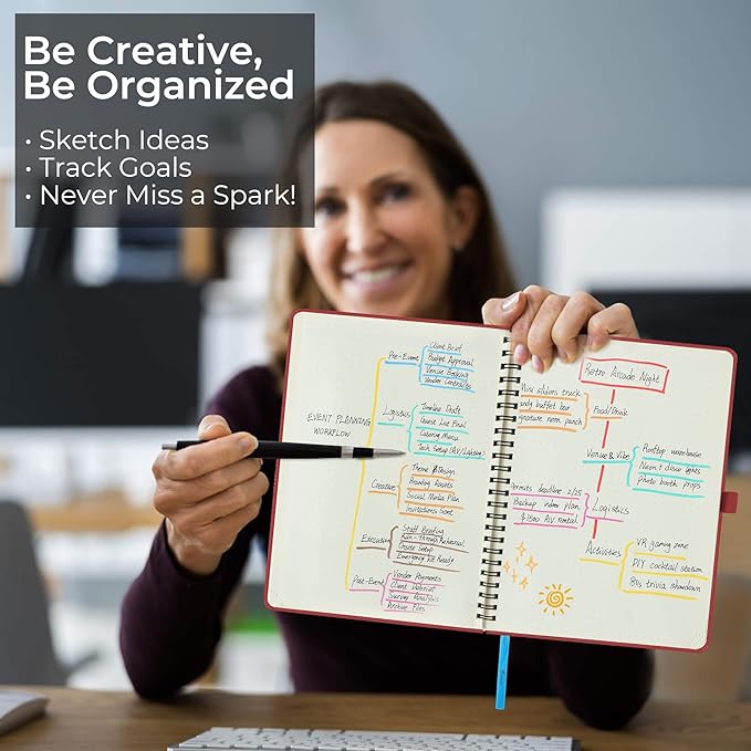 Planner 2026 Daily Weekly and Monthly,11.5"x8.5",12 Months Spiral Bound Calendar Agenda with Self-adhesive Pen Holder,2026 Appointment Book with Vegan Leather Soft Cover,Red