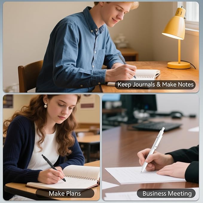 Gel Pens, 6 Pcs 0.5mm Fine Point Black Ink Pen With Smooth Writing, Office Desk Accessories, School Supplies Gifts for Men Women, Quick Dry Pens Ballpoint For Journaling, Black/Gray/White