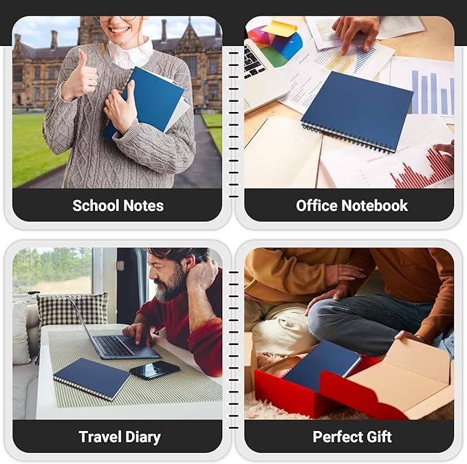 EUSOAR Spiral Notebook College Ruled, 3pcs A5 5.5"x8.3" 5 Subject Writing Pad, Thick Hardcover, 100GSM 120Sheets/ 240Pages of Lined Paper, for School, Home Supplies, Office and Business, Royal Blue