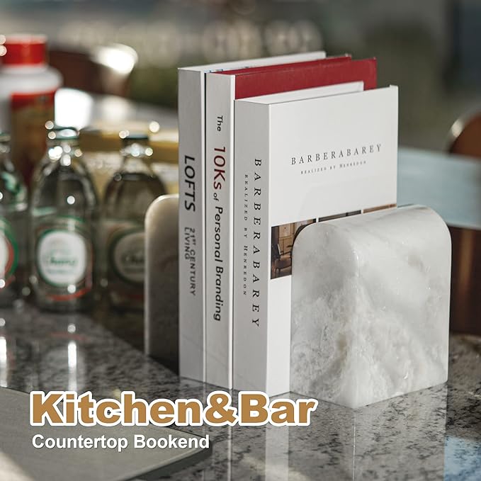 Koville African Natural Marble Bookends for Shelves, Non-Slip Book Ends, 13LBS Ultra Heavy Duty Marble Book Holder Organizer, Apartment Decor for Movies/CD/Video Games(Namib Fantasy)