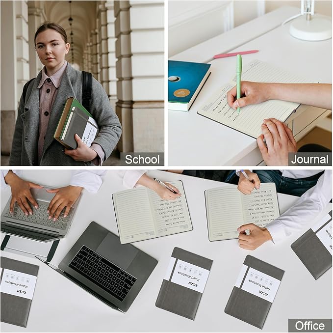 ZCZN 6 Pack Lined Journal Notebooks, 192 Pages A5 Hardcover Leather Journals for Work,Writing,School & Travel, College Ruled Journaling Notebooks for Notes Taking,Diary Notepad (Light Green*6)