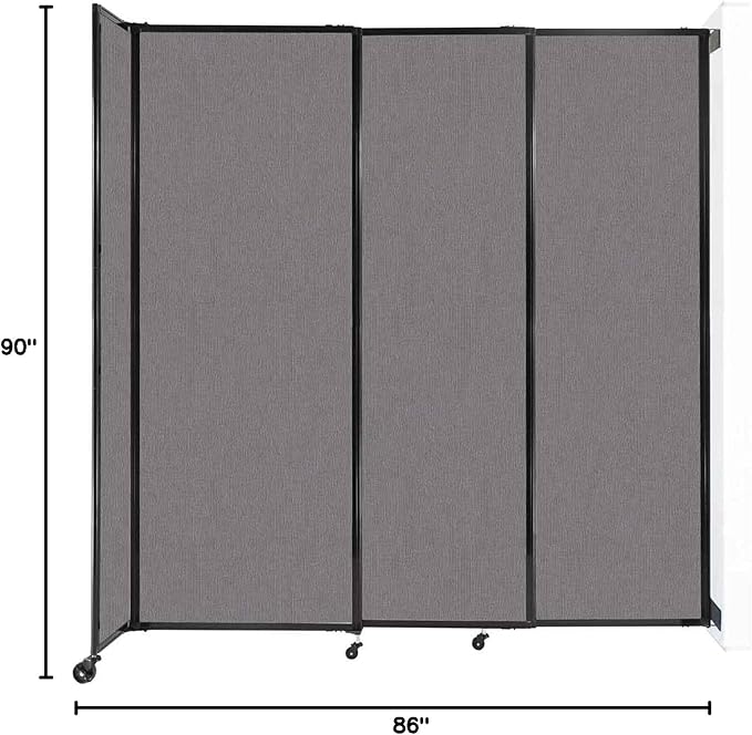 Wall-Mounted Sliding StraightWall Room Divider | Adjustable Widths | Locking Wheels | Room Separator | Up to 7'2" Wide x 7'6" Tall Slate Fabric Panels