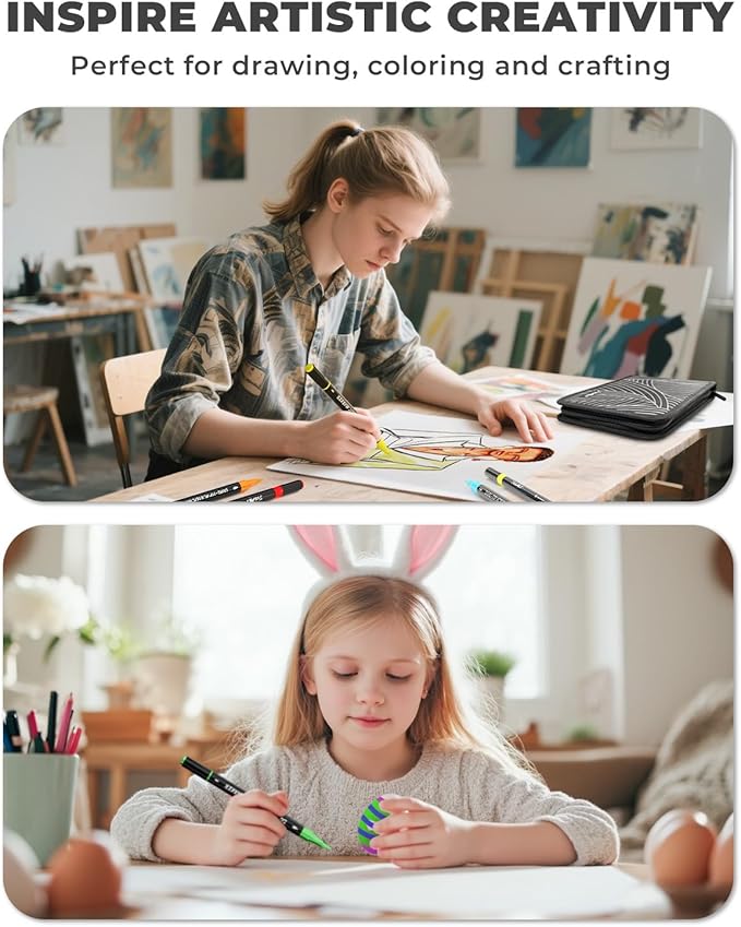 JusArt 36 Colors Acrylic Paint Markers Set With Bag, Dual Tip with Brush Tip and Fine Tip Paint Pens for Rock Painting, Wood, Egg, Canvas, Glass, Stone, Ceramic, DIY Crafts Professional Art Supplies