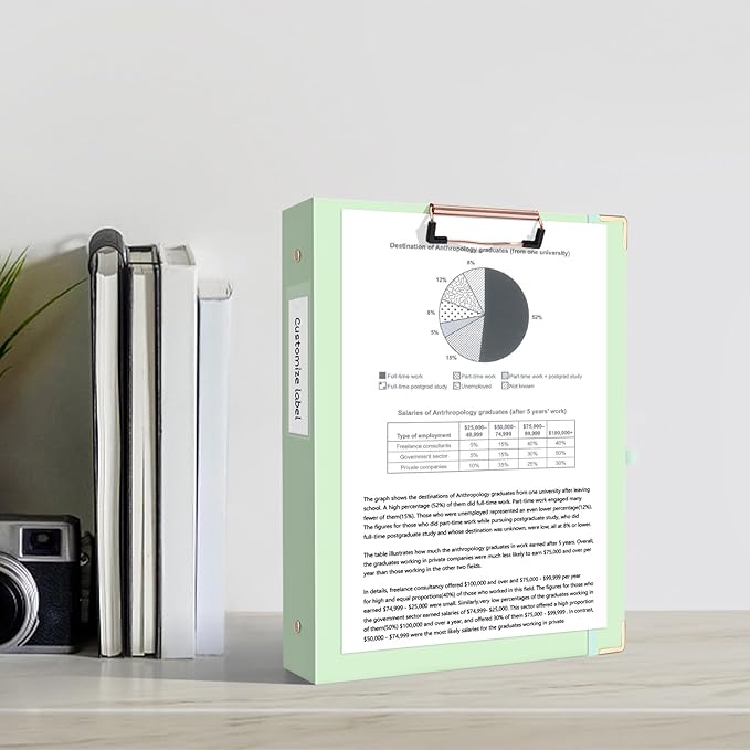 Ospelelf Binder 3 Ring 1 Inch, Green Plain Round Ring Clipboard Binder for Letter Size Paper with 5 Tab Dividers, for School and Office Essential Supplies