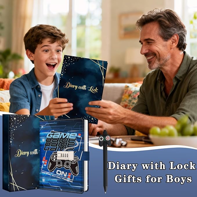 Game Diary with Lock for Boys Ages 8-12, Video Game Journal with Lock, Diary for Teen Boys 10-18, Christams Birthday Gifts for Kids Journal with Pen, Gaming Notebook Writing Gifts for 10 11 12 13 14 15 Teenages