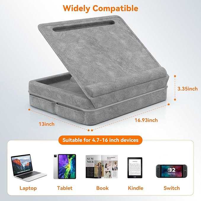 KDD Laptop Lap Desk with Cushion, Laptop Table with Storage for Bed & Sofa, Adjustable Lap Pillow Stand with Anti-Slip Strip & Cell Phone/Tablet Slot for Home Office College