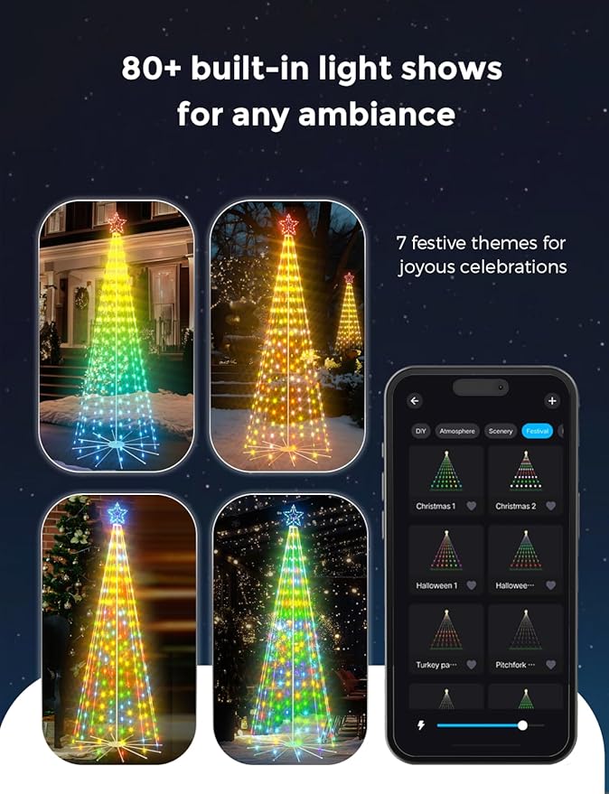 9ft Smart Outdoor Lighted Christmas Tree with Sturdy Iron Base, 16 Mil Color Changing, Music Sync, Timer, Group Control, RGB Led Christmas Decorations for Indoor Outdoor