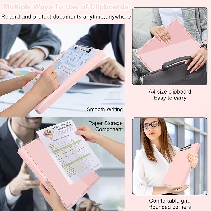 Clipboard with Storage,Three-Tier Box Clipboards(Letter Size),Storage Clipboard with Clip Form Holder Clipboards,Dry Erase Clip Boards 8.5x11 with Storage for Office School Supplies Clip Board-Pink