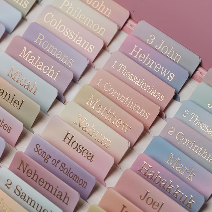 UPAFEXXI-Laminated Bible Tabs with Book Summaries(Gold Foil Embossed Lettering), Bible Tabs for Women and Men, Reposition Large Print Stickers, Easy to Read, 80Chapters Labels for Easy Navigation